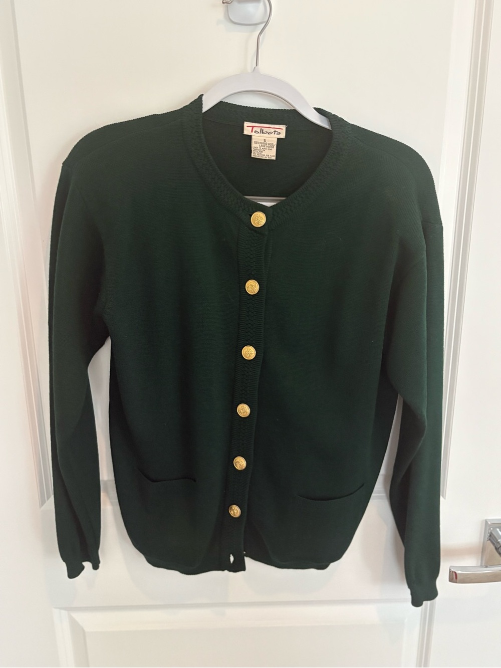 Talbots Dark Green Cardigan with Gold Buttons
